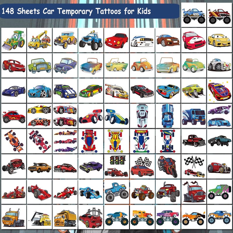 CHARLENT 148 PCS Race Car and Monster Truck Temporary Tattoos for Kids - GoKart Car Individual Tattoos for Boys Racecar Birthday Party Favors Goodie Bag Fillers - Image 3
